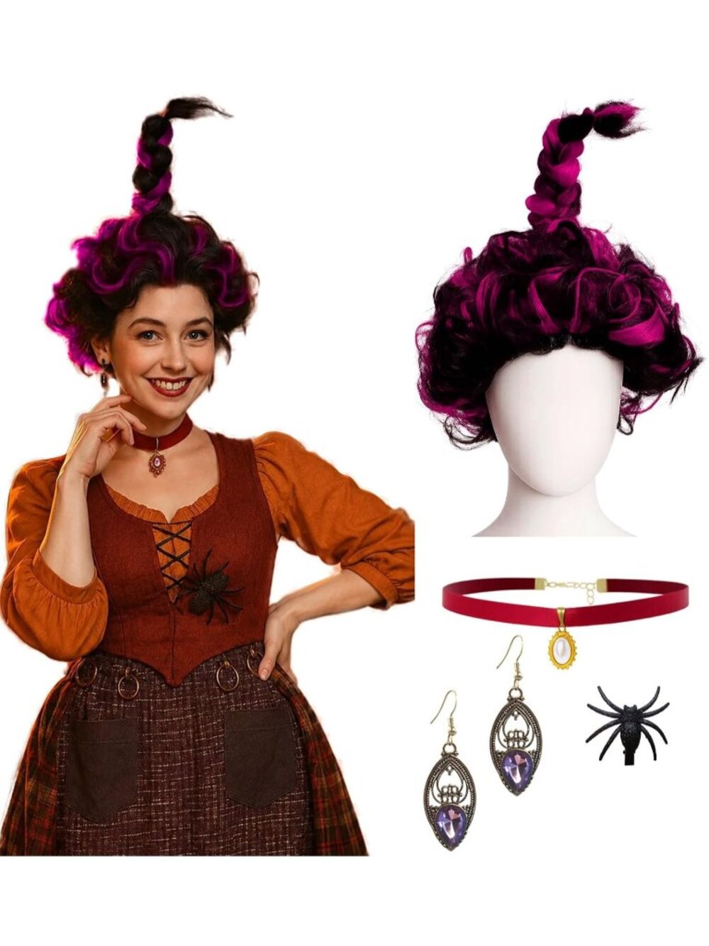 Women's Purple Cosplay Convenient Set Include Adjustable Wig Cap Headpiece
